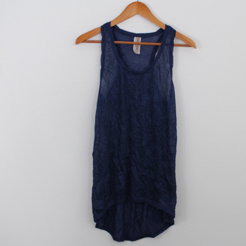 💥Free People Navy Blue Shimmer CrinkleStyle Top